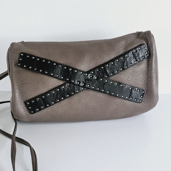 Christopher Kon Brown Leather Studded Double Strap Crossbody/Clutch Bag - Picture 1 of 15